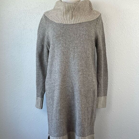 Pre-Owed Cynthia Rowley Cowl Neck Gray and Tan Knit Sweater Dress Size M - Picture 1 of 4